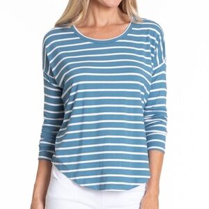 Nordstrom BP Blue White Stripe Scoop Neck Long Sleeve Curved Hem Jersey Knit Top